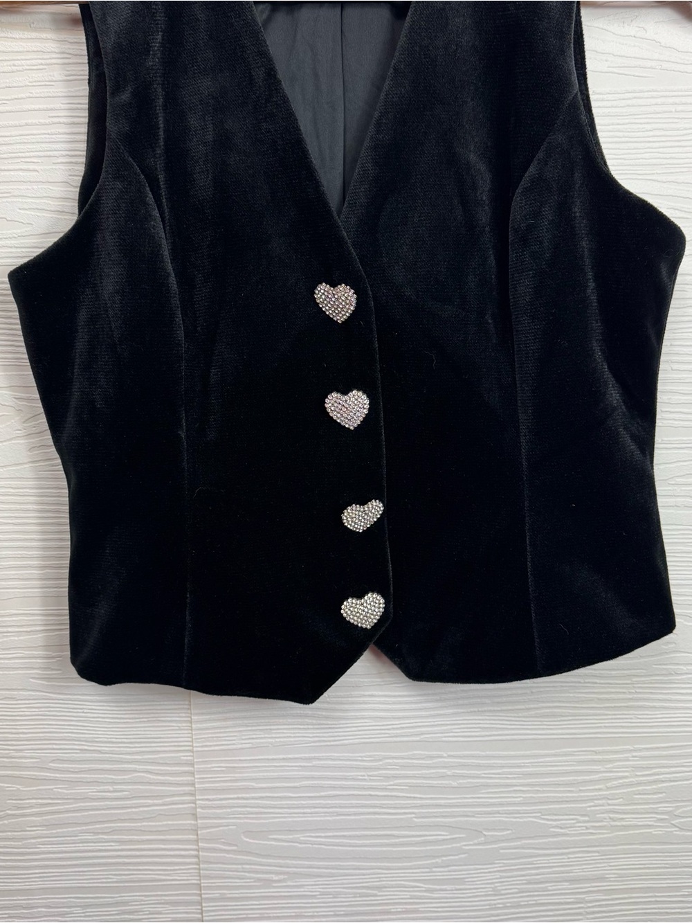 Bagatelle Black Velvet Vest with Heart Rhinestone Buttons Western - Picture 3 of 6